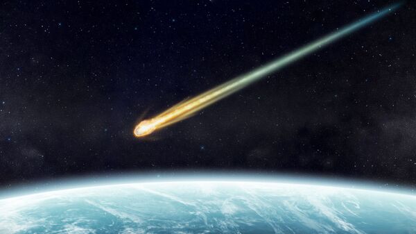 Vista de um planeta do espaço durante o impacto do meteorito (imagem de referência) - Sputnik Brasil
