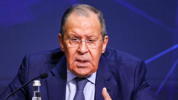 Ministro das Relações Exteriores da Rússia, Sergei Lavrov, participa de conferência sobre relações internacionais, em Moscou, na Rússia, em 14 de abril de 2022. - Sputnik Brasil
