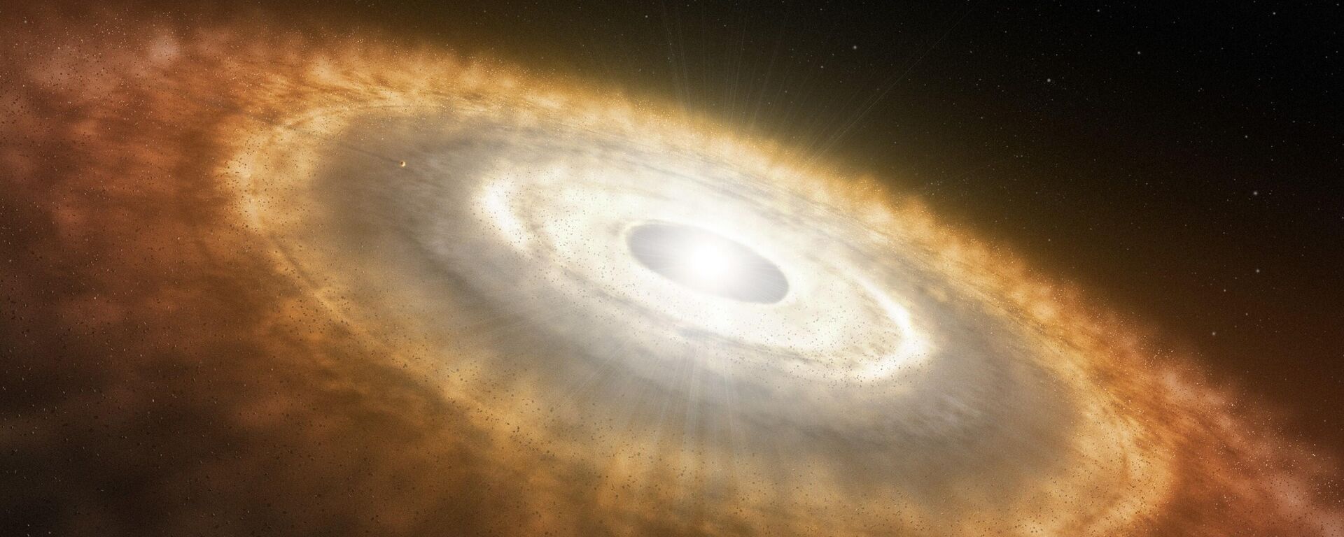 Impressão artística de uma estrela jovem ainda cercada por um disco protoplanetário no qual os planetas estão se formando - Sputnik Brasil, 1920, 30.08.2025