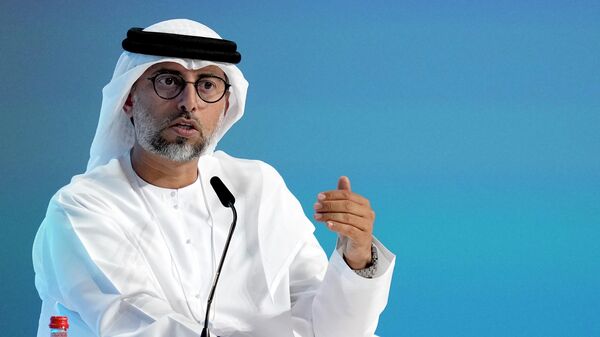 O ministro da Energia dos Emirados Árabes Unidos, Suhail al-Mazrouei, fala durante a Cúpula do Governo Mundial na Dubai Expo 2020, em Dubai, Emirados Árabes Unidos, 29 de março de 2022 - Sputnik Brasil