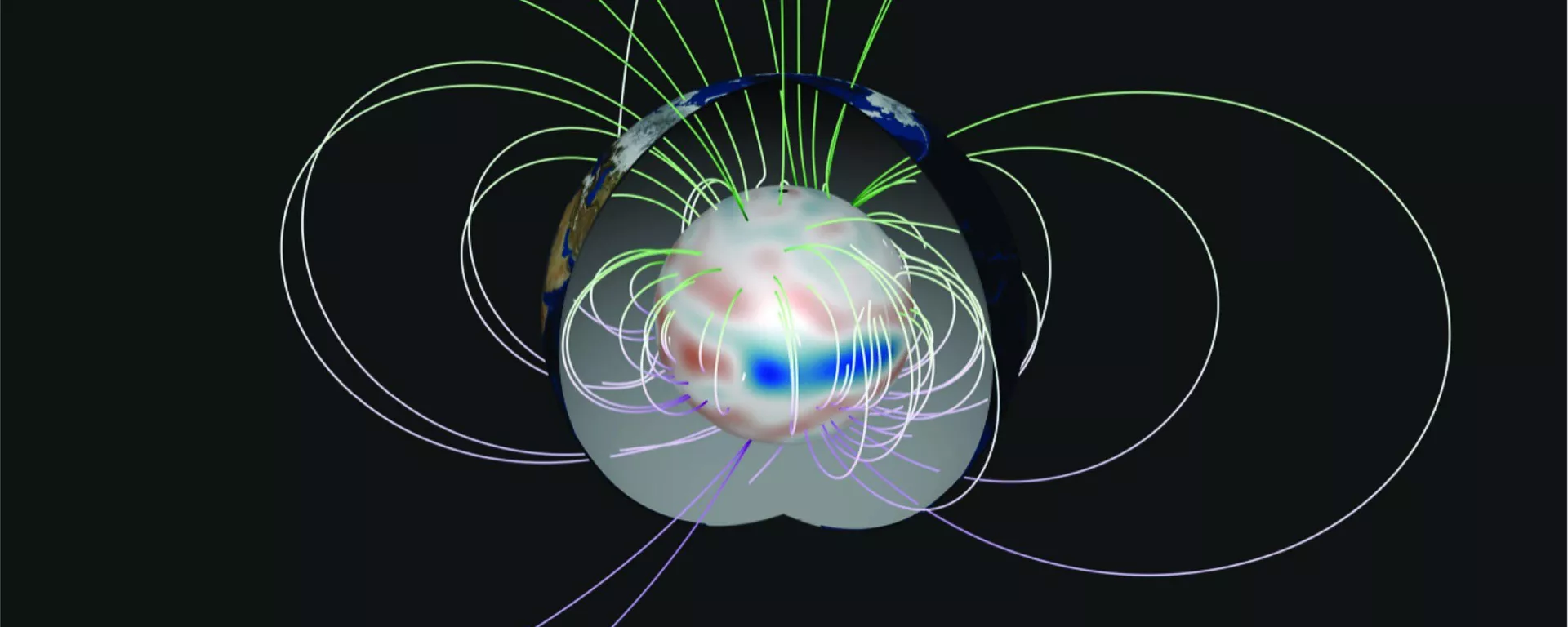 Fluxo ondulatório na superfície do núcleo externo da Terra e linhas de campo magnético de fundo - Sputnik Brasil, 1920, 18.08.2024