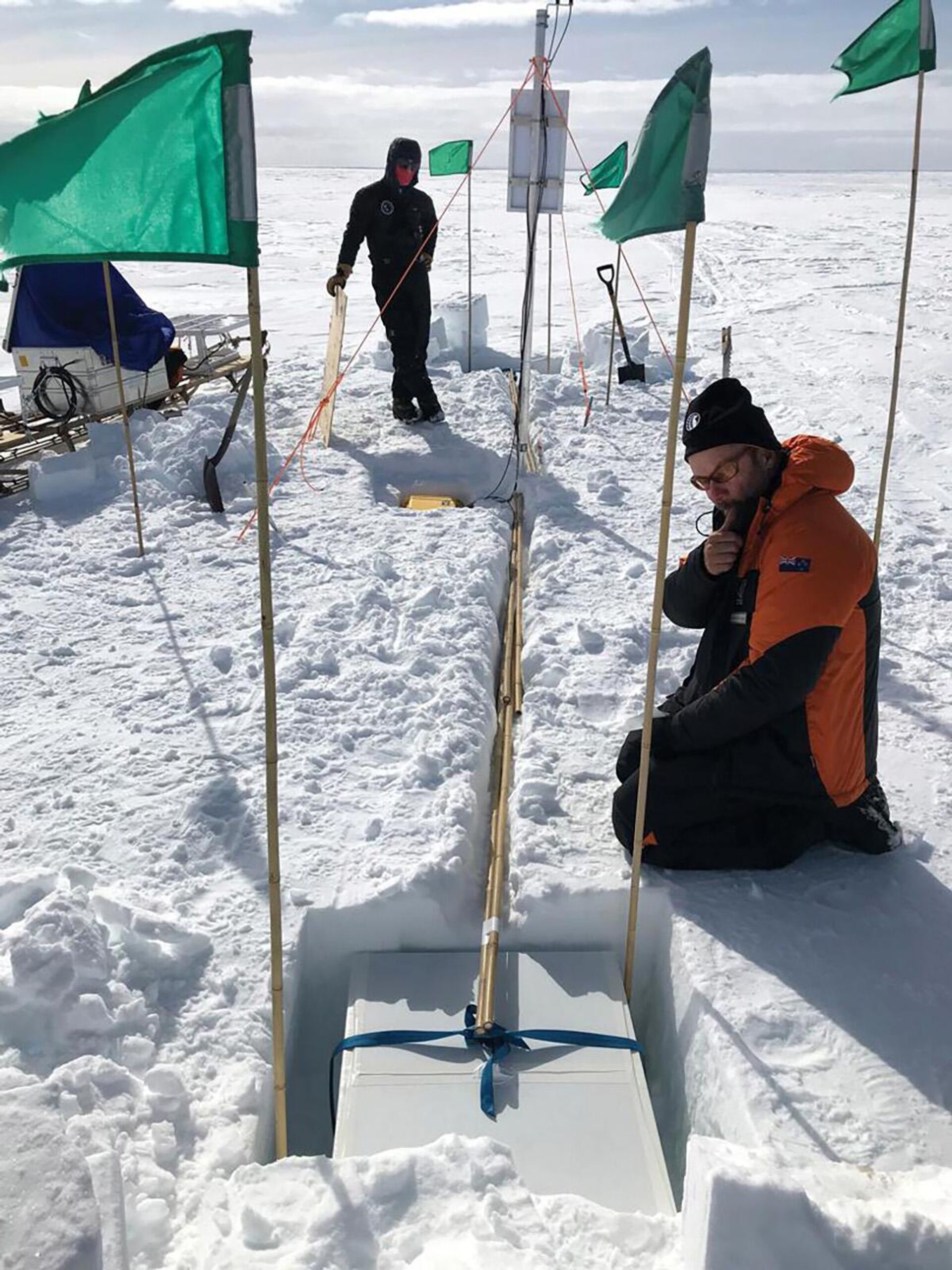 Aninhadas no gelo, 12 unidades ApRES transmitem para a Nova Zelândia via satélite dados por hora sobre a espessura da plataforma de gelo - Sputnik Brasil, 1920, 08.06.2022