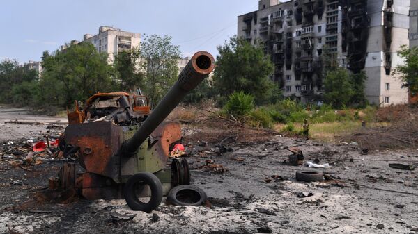 Arma de artilharia das Forças Armadas da Ucrânia destruída em Severodonetsk, no leste ucraniano, 11 de junho de 2022 - Sputnik Brasil