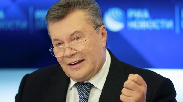Ex-presidente ucraniano Viktor Yanukovitch discursa durante uma conferência de notícias em Moscou, Rússia, 6 de fevereiro de 2019 - Sputnik Brasil