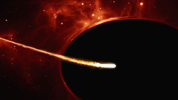 Ilustração artística mostra uma estrela orbitando rápido em torno de um buraco negro supermassivo - Sputnik Brasil