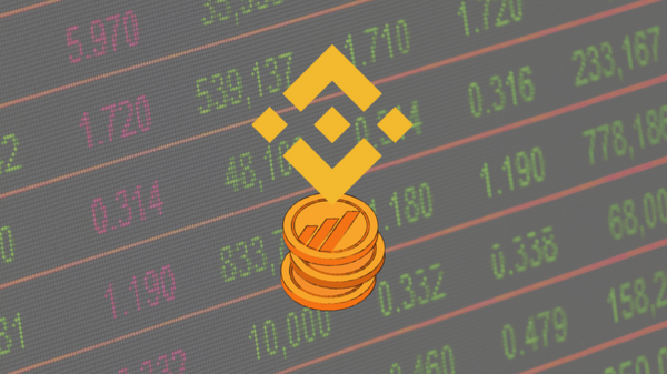 Logotipo do serviço de criptomoedas Binance e representação de moedas sobrepostos a estatísticas de mercados bolsistas (imagem referencial) - Sputnik Brasil