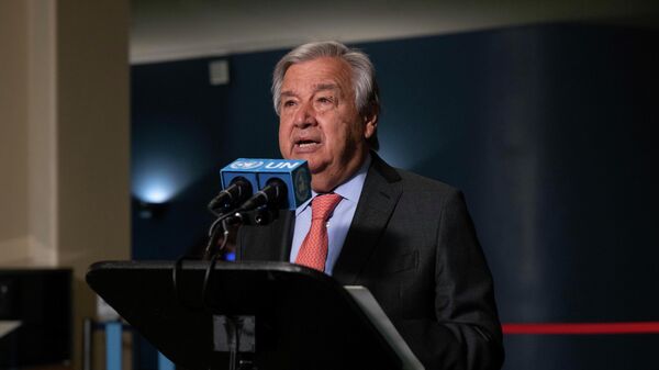 O secretário-geral das Nações Unidas, António Guterres, faz comentários antes da conferência de revisão do Tratado sobre a Não Proliferação de Armas Nucleares. - Sputnik Brasil