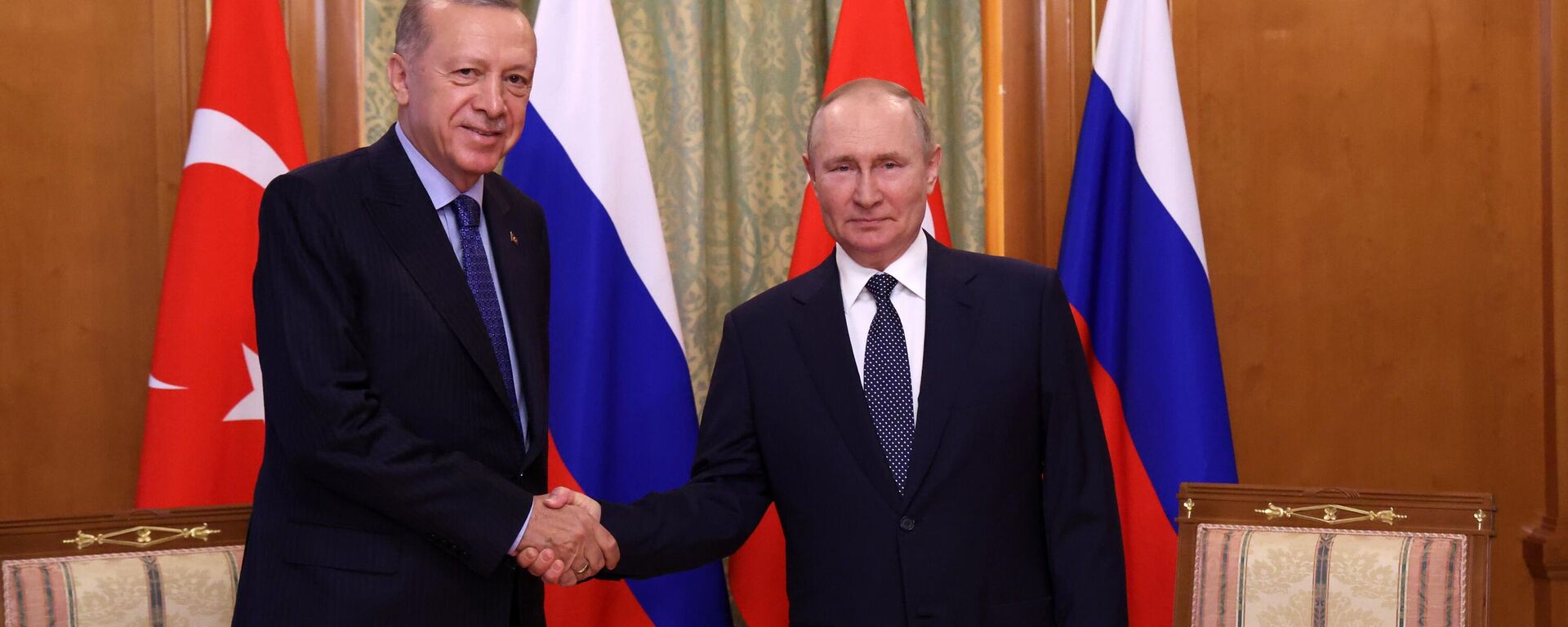 Recep Tayyip Erdogan (à esquerda) e Vladimir Putin (à direita), presidentes da Turquia e da Rússia, respectivamente, durante encontro em Sochi, Rússia, 5 de agosto de 2022 - Sputnik Brasil, 1920, 29.01.2023