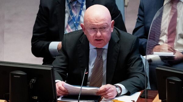 Vasily Nebenzya, representante permanente da Rússia na Organização das Nações Unidas (ONU), em reunião do Conselho de Segurança da organização, em 5 de abril de 2022. Nova York, EUA, 5 de abril de 2022 (foto de arquivo) - Sputnik Brasil