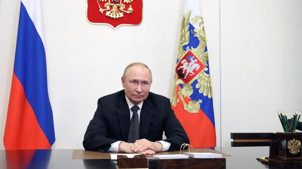 Presidente russo, Vladimir Putin, durante sua mensagem aos participantes da X Conferência de Segurança Internacional de Moscou, 16 de agosto de 2022 - Sputnik Brasil