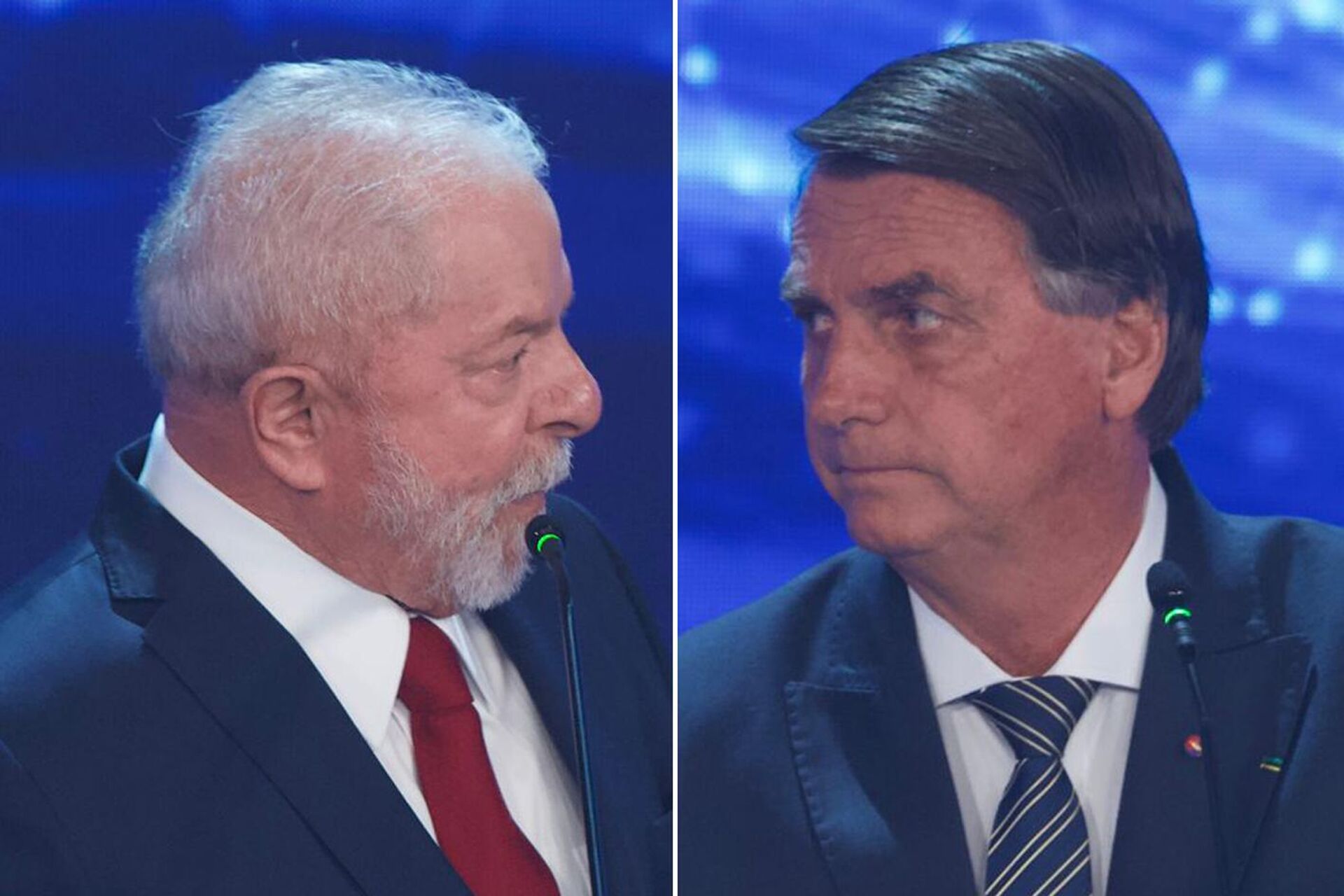 O ex-presidente Luiz Inácio Lula da Silva (PT) e o presidente Jair Bolsonaro (PL) durante o primeiro debate dos candidatos à Presidência da República das eleições de 2022, organizado por Folha, UOL e as TVs Bandeirantes e Cultura, em 28 de agosto de 2022 - Sputnik Brasil, 1920, 27.09.2022