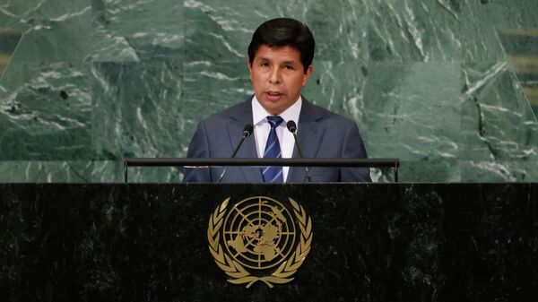 O presidente do Peru, Pedro Castillo, discursa na Assembleia Geral das Nações Unidas, em 20 de setembro de 2022 - Sputnik Brasil