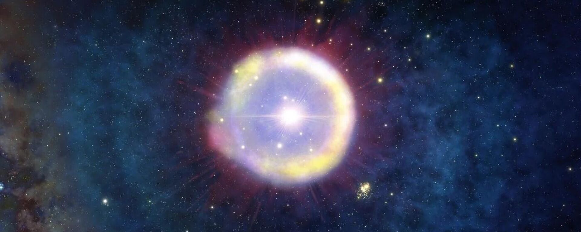 Representação artística de uma estrela da População III que teria aparecido apenas 100 milhões de anos após o Big Bang Representação artística de uma estrela da População III que teria aparecido apenas 100 milhões de anos após o Big Bang - Sputnik Brasil, 1920, 09.10.2025