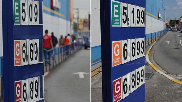 Posto da rede Assaí na avenida São Miguel, em São Paulo (SP), faz modificação da tabela de preços de combustíveis, em 5 de maio de 2022 - Sputnik Brasil