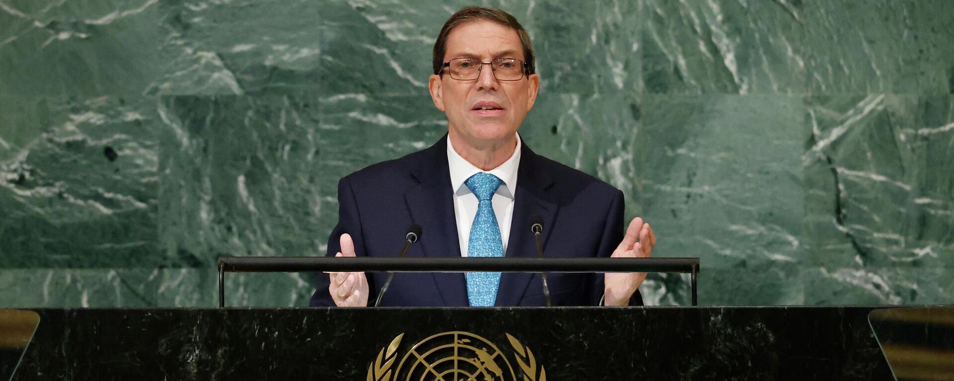 O ministro das Relações Exteriores de Cuba, Bruno Rodríguez Parrilla, discursa na 77ª sessão da Assembleia Geral das Nações Unidas, na sede da organização, em 21 de setembro de 2022 - Sputnik Brasil, 1920, 19.10.2022