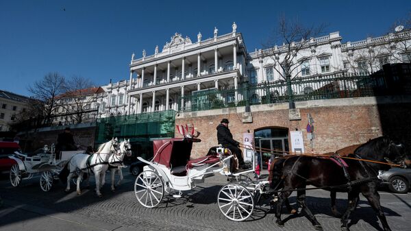 Cavalos com carruagens passam pelo Palácio de Coburg durante a reunião do Plano de Ação Conjunto Global (JCPOAE), em Viena, Áustria, 11 de março de 2022 - Sputnik Brasil