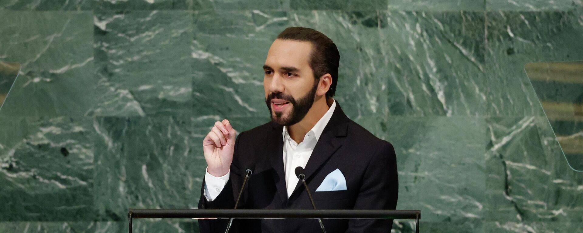 Presidente de El Salvador, Nayib Bukele, discursa na 77ª sessão da Assembleia Geral das Nações Unidas, na sede da organização - Sputnik Brasil, 1920, 03.11.2022