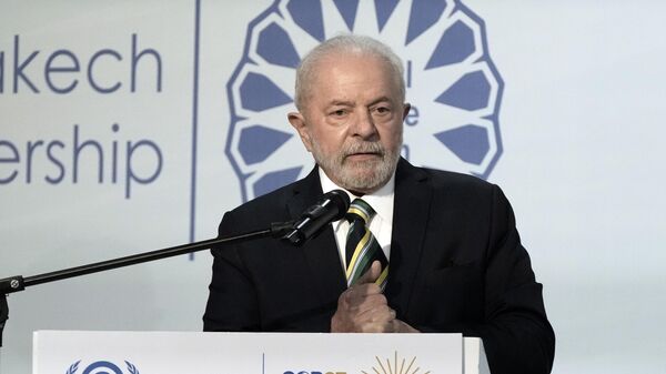 O presidente eleito do Brasil, Luiz Inácio Lula da Silva, fala na COP27, a cúpula do clima das Nações Unidas, em 16 de novembro de 2022, em Sharm el-Sheikh, no Egito - Sputnik Brasil