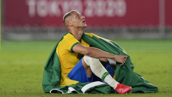 Richarlison, do Brasil, reage após vencer a Espanha por 2 a 1 na final masculina dos Jogos Olímpicos de 2020 - Sputnik Brasil