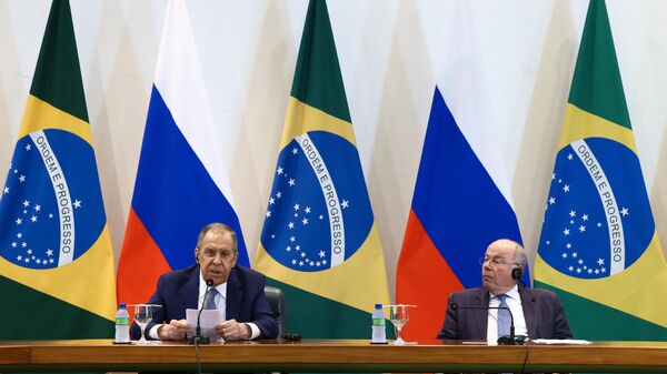 Os Ministros das Relações Exteriores do Brasil, Mauro Vieira, e da Russia, Sergei Lavrov, durante conferência de imprensa no Palácio do Itamaraty, Brasília, 17 de abril de 2023  - Sputnik Brasil