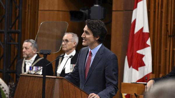 Justin Trudeau, primeiro-ministro canadense, fala antes de Joe Biden, presidente dos EUA, no parlamento canadense, Ottawa, Canadá, 24 de março de 2023 - Sputnik Brasil