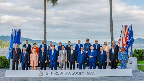 Presidente da República, Luiz Inácio Lula da Silva, durante Fotografia oficial dos chefes de delegação dos países membros e dos países convidados do G7, Hiroshima, Japão, 20 de maio de 2023 - Sputnik Brasil