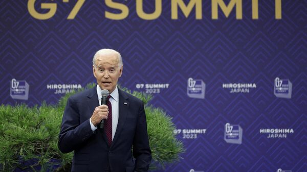 Joe Biden, presidente dos EUA, fala durante coletiva de imprensa após a Cúpula de Líderes do G7 em Hiroshima, Japão, 21 de maio de 2023 - Sputnik Brasil