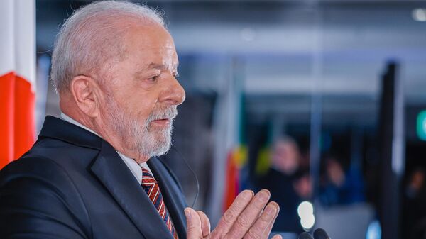 Luiz Inácio Lula da Silva durante declaração à imprensa na cúpula do G7, em Hiroshima. Japão, 22 de maio de 2023 - Sputnik Brasil