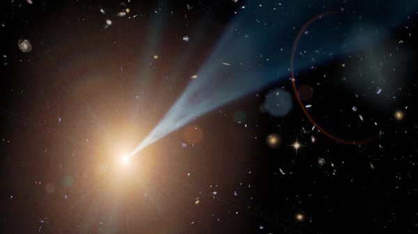 O conceito de um artista de um buraco negro supermassivo com um jato fluindo para fora quase à velocidade da luz - Sputnik Brasil