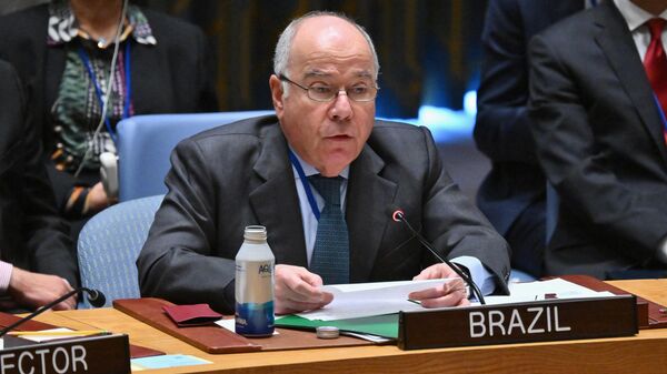 O chanceler brasileiro, Mauro Vieira, fala durante reunião do Conselho de Segurança de alto nível sobre a situação na Ucrânia, à margem da 78ª Assembleia Geral da ONU, na sede da instituição. Nova York, 20 de setembro de 2023 - Sputnik Brasil