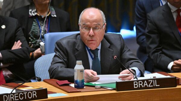 O chanceler brasileiro, Mauro Vieira, fala durante reunião do Conselho de Segurança de alto nível sobre a situação na Ucrânia, à margem da 78ª Assembleia Geral da ONU, na sede da ONU em Nova York. EUA, 20 de setembro de 2023 - Sputnik Brasil