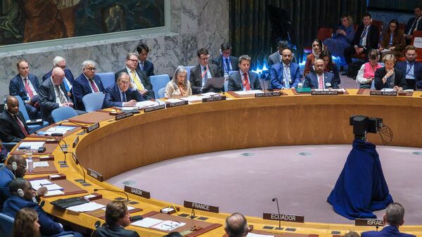 O ministro das Relações Exteriores da Rússia, Sergei Lavrov, em reunião do Conselho de Segurança das Nações Unidas sobre a situação no Oriente Médio e a questão palestina, em 24 de abril de 2023 - Sputnik Brasil