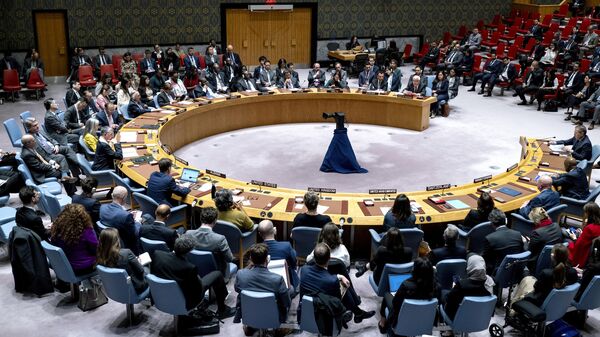 Membros do Conselho de Segurança da ONU reunidos na sede da organização, em Nova York. EUA, 16 de outubro de 2023 - Sputnik Brasil