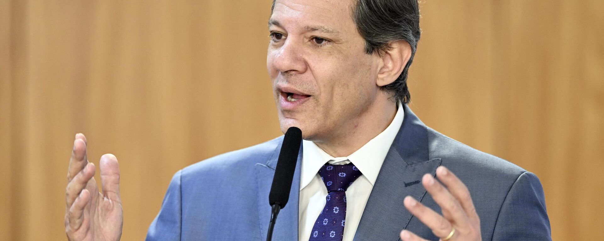 O ministro da Economia do Brasil, Fernando Haddad, durante a assinatura da nova lei que aumenta o reajuste anual do salário mínimo, no Palácio do Planalto. Brasília (DF), 28 de agosto de 2023 - Sputnik Brasil, 1920, 28.02.2024