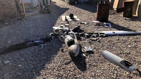 Partes dos destroços de um drone perto da base aérea dos EUA de Ain Al-Asad, na província de Anbar. Iraque, 4 de janeiro de 2022 - Sputnik Brasil