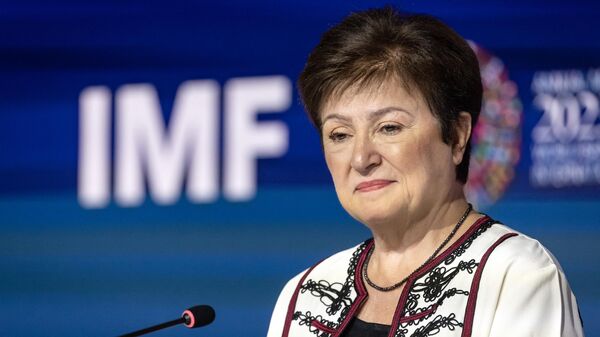 Kristalina Georgieva, diretora-geral do Fundo Monetário Internacional (FMI), participa das reuniões anuais da entidade e do Grupo do Banco Mundial (WBG, na sigla em inglês), em Marrakesh, Marrocos, 12 de outubro de 2023 - Sputnik Brasil