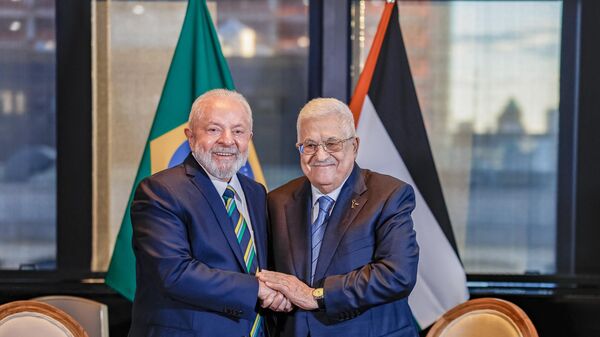 Presidente do Brasil, Luiz Inácio Lula da Silva, durante encontro com o presidente da Autoridade Nacional Palestina, Mahmoud Abbas, em Nova York, Estados Unidos, 19 de setembro de 2023 - Sputnik Brasil