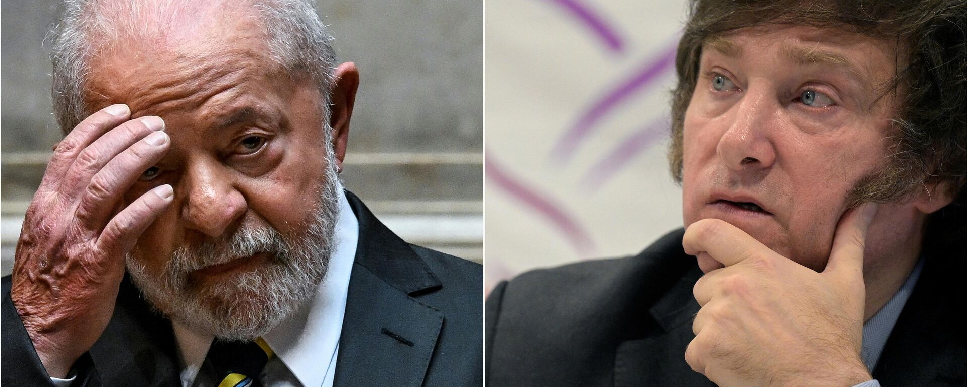Esta combinação de imagens de arquivo criadas em 20 de novembro de 2023 mostra o presidente brasileiro Luiz Inácio Lula da Silva durante a sessão de boas-vindas no Parlamento português em Lisboa em 25 de abril de 2023 - Sputnik Brasil, 1920, 07.12.2023