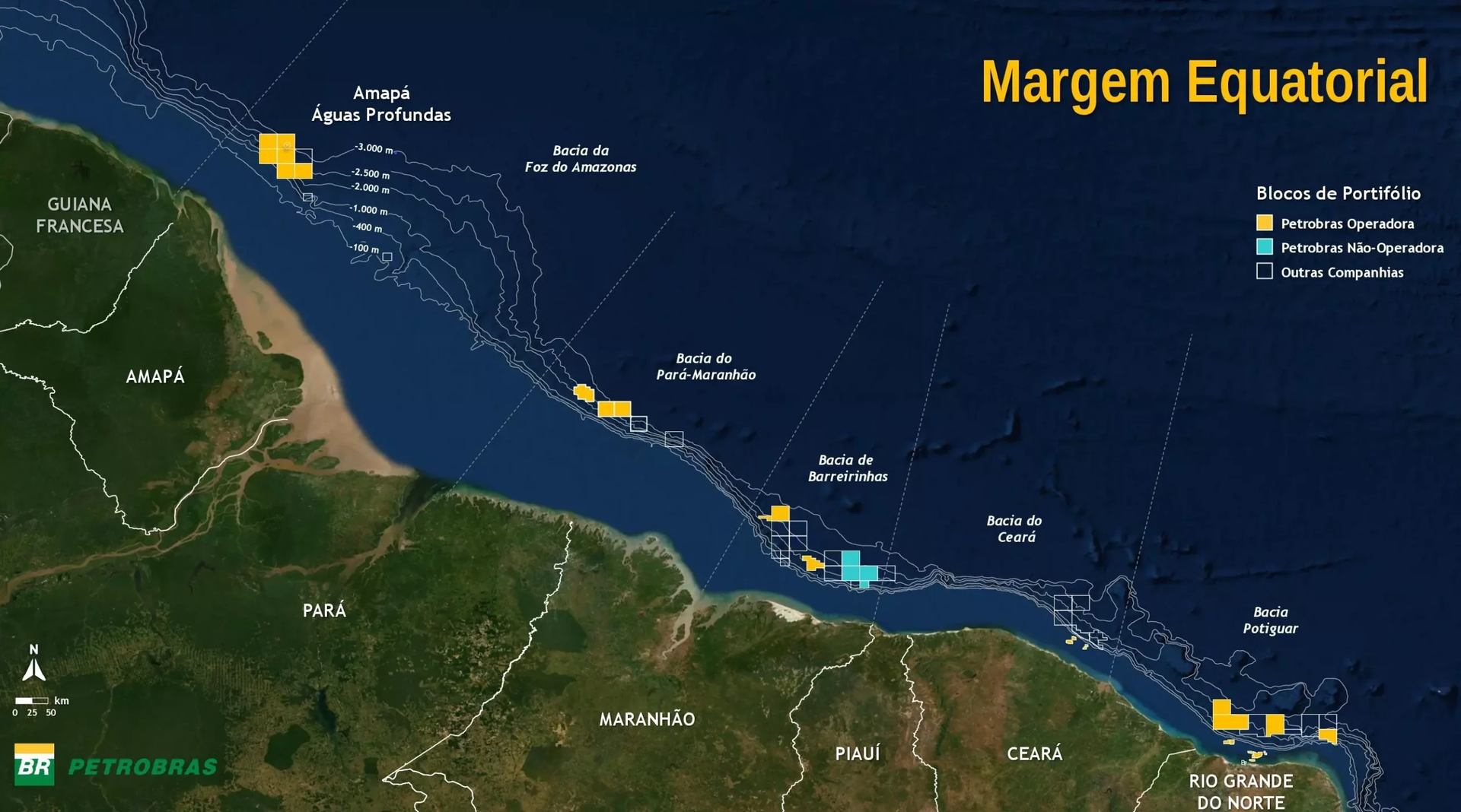 Mapa da Margem Equatorial brasileira divulgada pela Petrobras - Sputnik Brasil, 1920, 04.01.2024