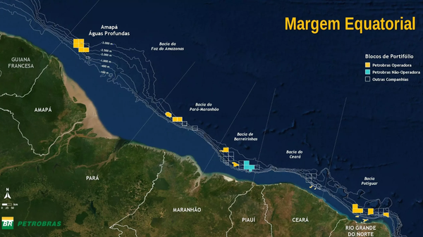 Mapa da Margem Equatorial brasileira divulgada pela Petrobras - Sputnik Brasil