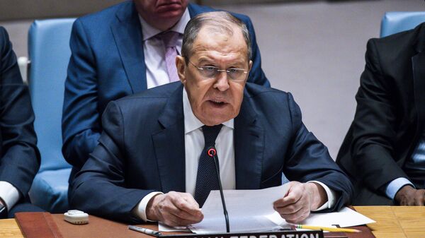 Sergei Lavrov, ministro das Relações Exteriores da Rússia, durante sessão do Conselho de Segurança das Nações Unidas, na sede da organização, em Nova York. EUA, 22 de janeiro de 2024 - Sputnik Brasil
