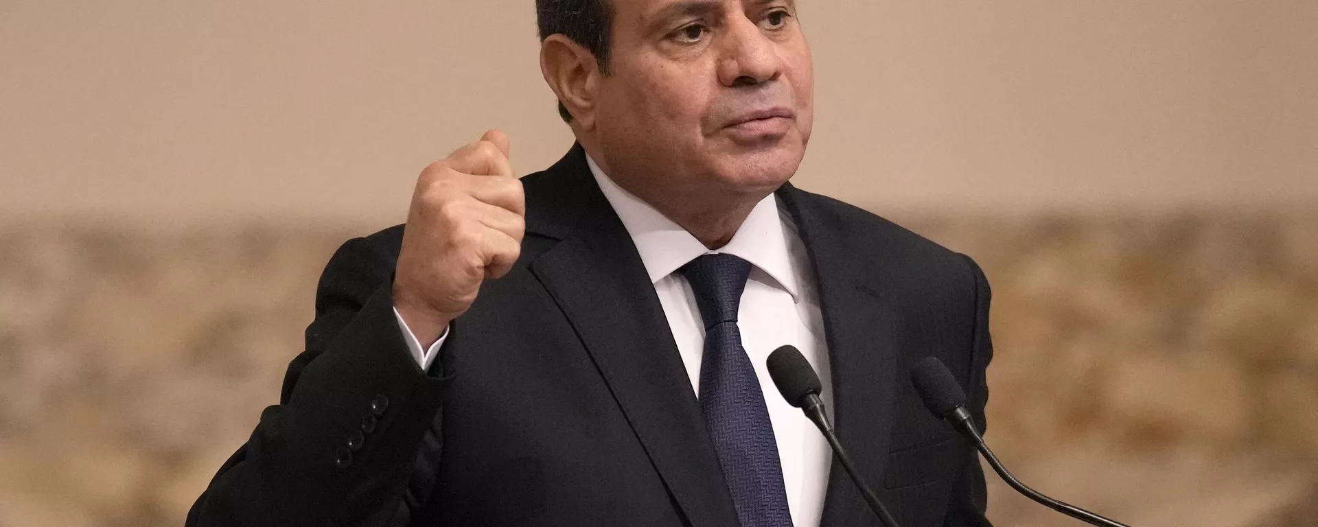 O presidente egípcio Abdel-Fattah al-Sisi fala durante uma conferência de imprensa conjunta com o presidente francês após as conversações no Cairo, em 25 de outubro de 2023 - Sputnik Brasil, 1920, 21.07.2024