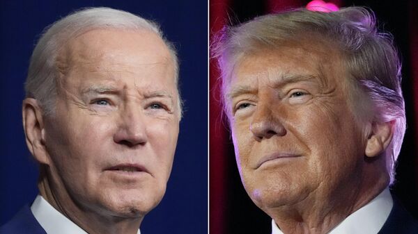 O presidente dos EUA, Joe Biden (à esquerda), em Salt Lake City em 10 de agosto de 2023; e o ex-presidente Donald Trump em Las Vegas em 8 de julho de 2023 - Sputnik Brasil
