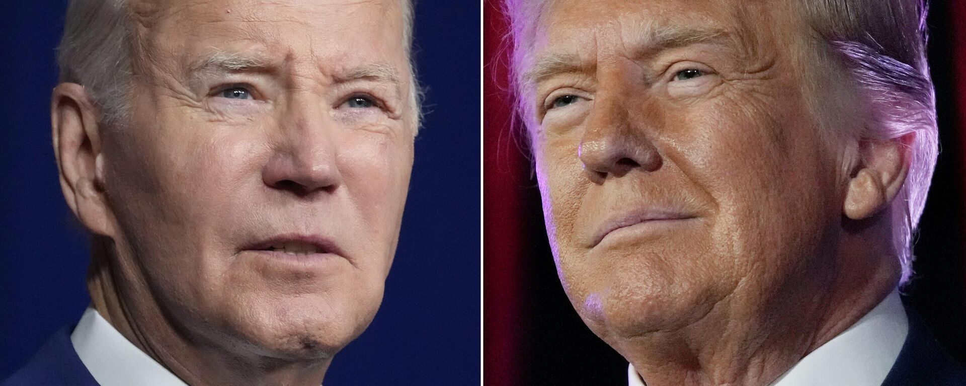 O presidente dos EUA, Joe Biden (à esquerda), em Salt Lake City em 10 de agosto de 2023; e o ex-presidente Donald Trump em Las Vegas em 8 de julho de 2023 - Sputnik Brasil, 1920, 19.02.2024