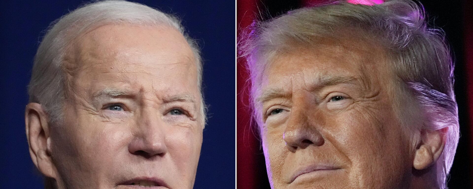 O presidente dos EUA, Joe Biden (à esquerda), em Salt Lake City, em 10 de agosto de 2023; e o ex-presidente Donald Trump (à direita), em Las Vegas, em 8 de julho de 2023 - Sputnik Brasil, 1920, 21.05.2024