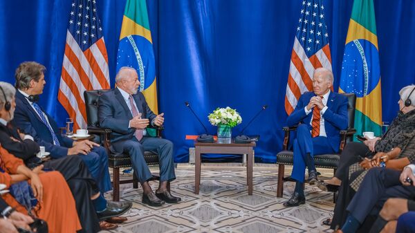 Presidente da República, Luiz Inácio Lula da Silva durante encontro com o Presidente dos Estados Unidos da América, Joe Biden, em Nova York - Sputnik Brasil