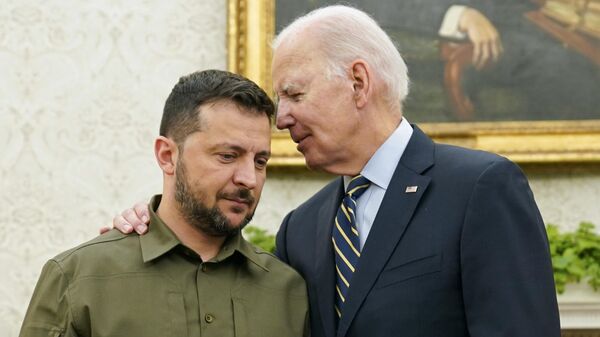 O presidente Joe Biden se encontra com o presidente ucraniano, Vladimir Zelensky, no Salão Oval da Casa Branca. Washington D.C., EUA, 21 de setembro de 2023 - Sputnik Brasil