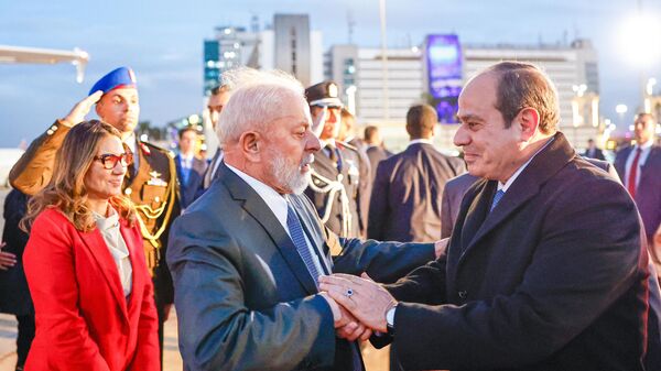 O presidente do Brasil, Luiz Inácio Lula da Silva, e o presidente do Egito, Abdel Fattah al-Sisi, no Cairo. Egito, 14 de fevereiro de 2024 - Sputnik Brasil