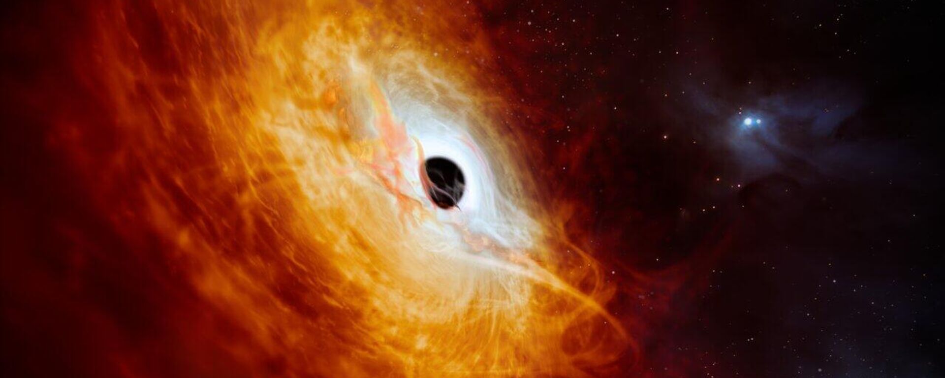 Impressão artística mostra o quasar recordista J059-4351, o núcleo brilhante de uma galáxia distante que é alimentada por um buraco negro supermassivo - Sputnik Brasil, 1920, 28.04.2025