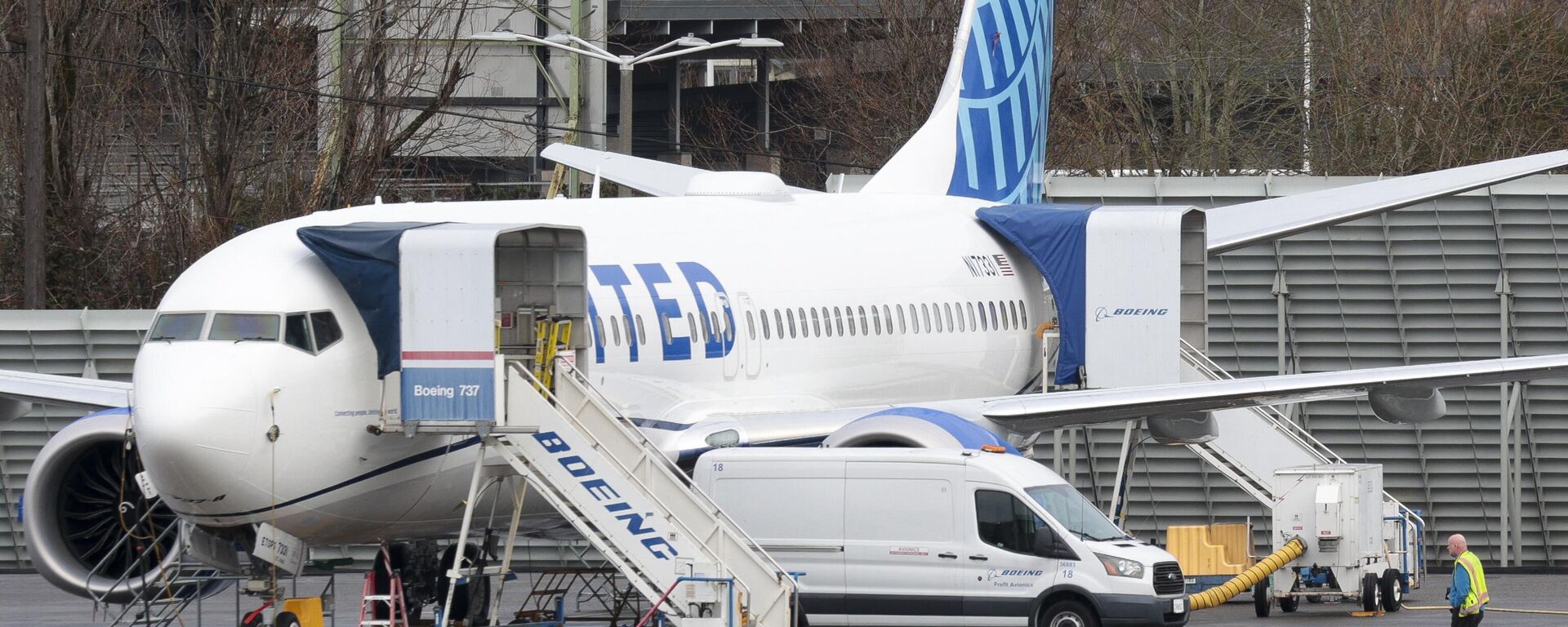 Avião Boeing 737 MAX 8 da United Airlines estacionado no Aeroporto Municipal de Renton, Renton, Washington, EUA, 25 de janeiro de 2024 - Sputnik Brasil, 1920, 22.02.2024